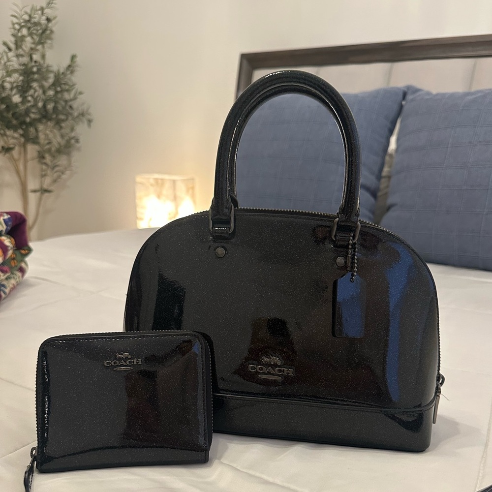 Coach Patent Leather Glossy Black Satchel and Wallet Set